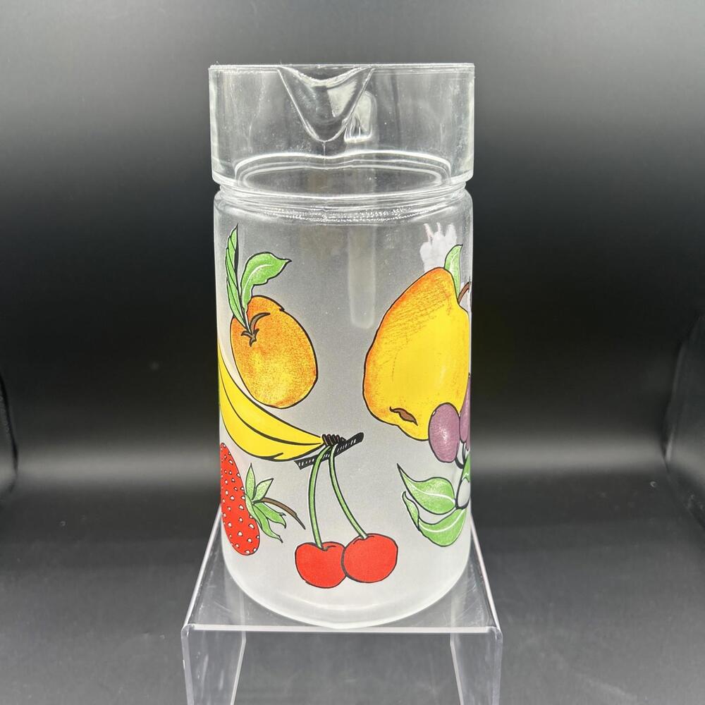 Darlington Frosted Fruit Motif Clear Glass Lemonade Water Pitcher Jug Vintage - Picture 2 of 5